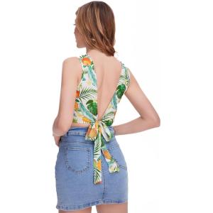 image:imageFloerns Womens Boho Sleeveless Backless Tie Back Allover Print Crop Tank TopsFruit Multi