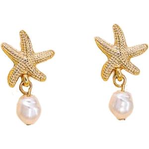 image:imageFloerns Womens Boho Starfish Earrings Pearl Beaded Ocean Earrings AccessoriesGold