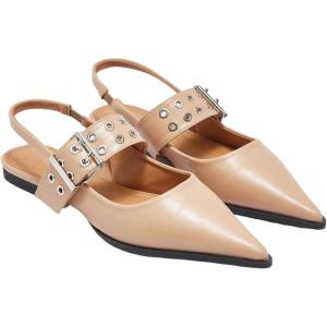image:imageFloerns Womens Buckled Straps Pointed Toe Slingback Flat Ballerina ShoesApricot