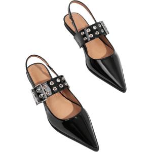 image:imageFloerns Womens Buckled Straps Pointed Toe Slingback Flat Ballerina ShoesBlack