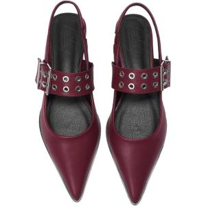 image:imageFloerns Womens Buckled Straps Pointed Toe Slingback Flat Ballerina ShoesBurgundy