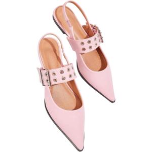 image:imageFloerns Womens Buckled Straps Pointed Toe Slingback Flat Ballerina ShoesPink