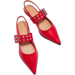 image:imageFloerns Womens Buckled Straps Pointed Toe Slingback Flat Ballerina ShoesRed