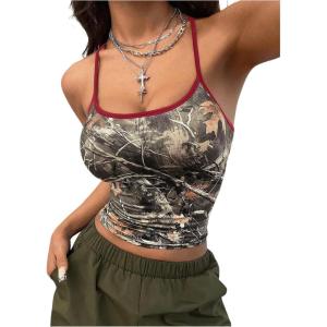 image:imageFloerns Womens Camouflage Sleeveless Camisole Scoop Neck Ruched Y2K Cami TopsGreen and Red