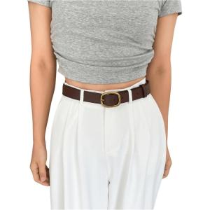 image:imageFloerns Womens Casual PU Leather Belt Oval Buckle Medium Belt for Dress PantsCoffee Brown