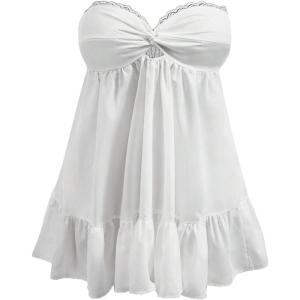 image:imageFloerns Womens Cut Out Twist Strapless Mini Dress Lace Trim Tube Tiered Summer DressesWhite
