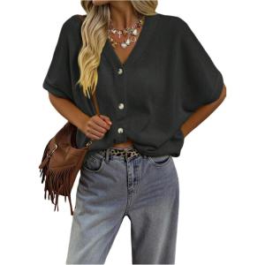 image:imageFloerns Womens Dolman Sleeve Cardigan V Neck Button Down Oversized Fall Outfit SweaterBlack