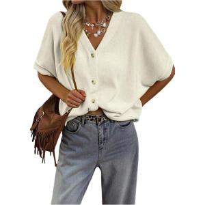 image:imageFloerns Womens Dolman Sleeve Cardigan V Neck Button Down Oversized Fall Outfit SweaterWhite