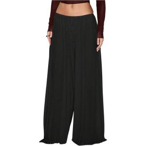 image:imageFloerns Womens Drawstring Waist Wide Leg Pants Lightweight Beach Palazzo PantsBlack