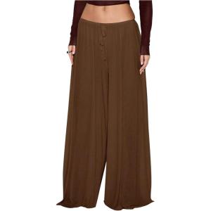 image:imageFloerns Womens Drawstring Waist Wide Leg Pants Lightweight Beach Palazzo PantsDark Brown