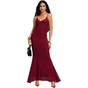 image:imageFloerns Womens Elegant Long Dress Draped Backless Fishtail Hem Cocktail Evening Bodycon DressesBurgundy