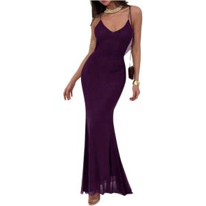 image:imageFloerns Womens Elegant Long Dress Draped Backless Fishtail Hem Cocktail Evening Bodycon DressesPurple