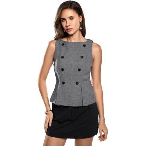 image:imageFloerns Womens Elegant Peplum Tank Top Sleeveless Flare Hem Office Work Vest Tops Grey Medium