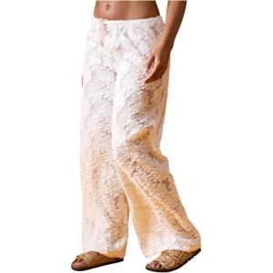 image:imageFloerns Womens Floral Applique Wide Leg Pants Drawstring Elastic Waist Sheer Loose Fit TrousersCream