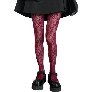 image:imageFloerns Womens Floral Fishnet Sheer Tights Hollow Out See Through PantyhoseBurgundy
