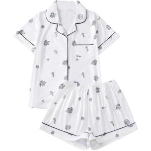 image:imageFloerns Womens Floral Pajamas Notch Collar Print Sleepwear Two Piece Pajama SetBlack Seashell