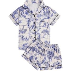image:imageFloerns Womens Floral Pajamas Notch Collar Print Sleepwear Two Piece Pajama SetDusty Blue