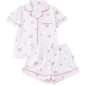 image:imageFloerns Womens Floral Pajamas Notch Collar Print Sleepwear Two Piece Pajama SetPink Seashell