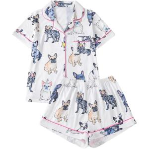 image:imageFloerns Womens Floral Pajamas Notch Collar Print Sleepwear Two Piece Pajama SetWhite Animal