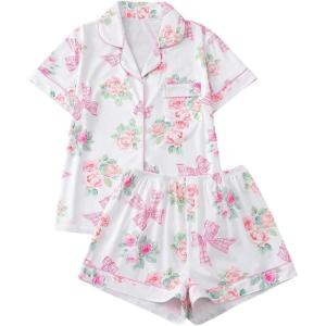image:imageFloerns Womens Floral Pajamas Notch Collar Print Sleepwear Two Piece Pajama SetWhite Floral