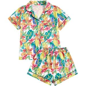 image:imageFloerns Womens Floral Pajamas Notch Collar Print Sleepwear Two Piece Pajama SetWhite Green Flower