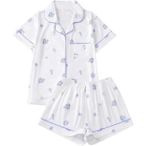 image:imageFloerns Womens Floral Pajamas Notch Collar Print Sleepwear Two Piece Pajama SetWhite Seahorse