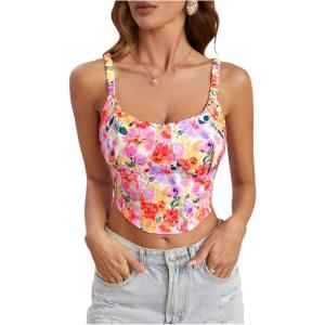 image:imageFloerns Womens Floral Print Sweetheart Neck Camisole Asymmetrical Hem Corset BustierPink Multi