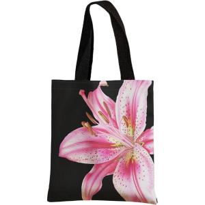 image:imageFloerns Womens Floral Travel Shopping Shoulder Bag Summer Beach Canvas Tote BagsBlack