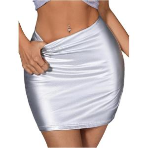 image:imageFloerns Womens Going Out Skirts Mid Waist Concert Outfit Bodycon Mini SkirtsSilver