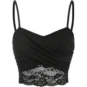 image:imageFloerns Womens Lace Cross Wrap Crop Cami Top Spaghetti Strap Going Out CamisoleBlack