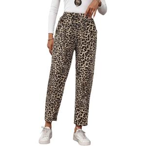 image:imageFloerns Womens Leopard Print Drawstring Elastic Waist Sweatpants Straight Leg Casual PantsMulticolor
