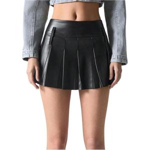 image:imageFloerns Womens Low Rise Pleated Hem Mini Skirts PU Leather Party Club Skater Skirts SkortsBlack