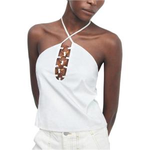 image:imageFloerns Womens Ring Linked Halter Tops Crisscross Tie Backless Going Out cami TopWhite