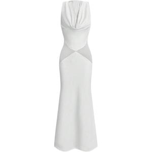image:imageFloerns Womens Sheer Mesh Draped Backless Hooded Dress Cocktail Dinner Fishtail Maxi DressesWhite