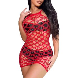 image:imageFloerns Womens Sheer Mesh Sleeveless Babydoll Slip Lingerie NightgownBright Red