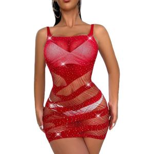 image:imageFloerns Womens Sheer Mesh Sleeveless Babydoll Slip Lingerie NightgownRed Solid