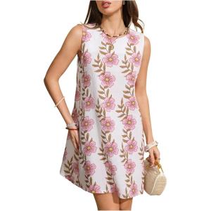 image:imageFloerns Womens Sleeveless Floral Tank Dress Crew Neck Beach Tunic Tank DressesDusty Pink
