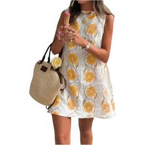 image:imageFloerns Womens Sleeveless Floral Tank Dress Crew Neck Beach Tunic Tank DressesYellow