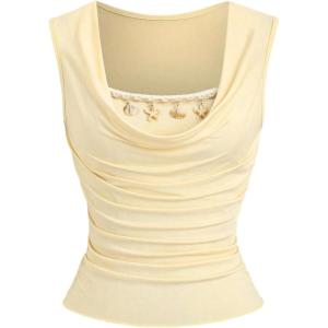 image:imageFloerns Womens Starfish Draped Front Tank Tops Ruched Scoop Neck Sleeveless Y2k TopYellow