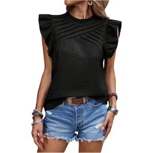 image:imageFloerns Womens Summer Blouse Tops Ruffle Cap Sleeve Dressy Casual Work ShirtsBlack