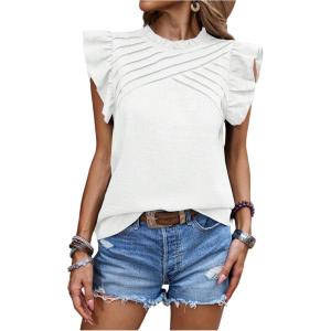 image:imageFloerns Womens Summer Blouse Tops Ruffle Cap Sleeve Dressy Casual Work ShirtsWhite