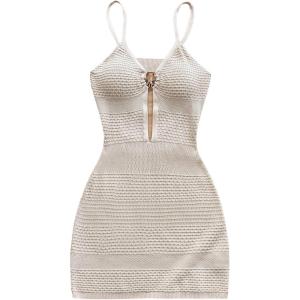 image:imageFloerns Womens Summer Cut Out Sweater Dress Starfish Beach Vacation Bodycon Cami Mini DressesBeige