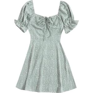 image:imageFloerns Womens Summer Drawstring Sweetheart Neck Puff Sleeve A Line Short DressMint Green