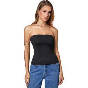 image:imageFloerns Womens Summer Strapless Tube Top Sleeveless Bandeau Going Out Crop TopsBlack