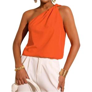 image:imageFloerns Womens Twist Knot One Shoulder Tank Top Sleeveless Business Casual CamisoleOrange