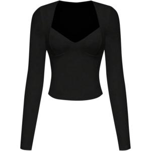 image:imageFloerns Womens Y2k Long Sleeve T Shirts Going Out Sweetheart Neck Fall Clothes Tee TopsBlack