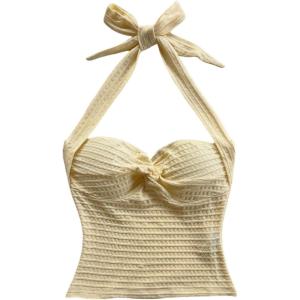 image:imageFloerns Womens Y2k Twist Knot Halter Front Tank Top Backless Summer Going Out Crop TopYellow