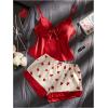image:imageFloerns Womens 2 Piece Pajama Set Satin Bow V Neck Cami Tops and Heart Print Shorts SetRed and White