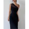 image:imageFloerns Womens Asymmetrical Neck Cocktail Dress Sleeveless Mesh Formal Wedding Guest Bodycon DressesBlack
