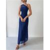 image:imageFloerns Womens Asymmetrical Neck Cocktail Dress Sleeveless Mesh Formal Wedding Guest Bodycon DressesDark Blue